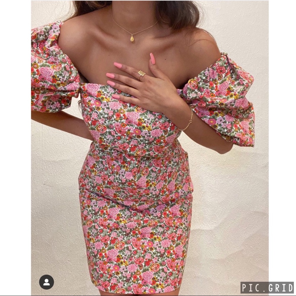 Mango Floral puffed sleeves dress